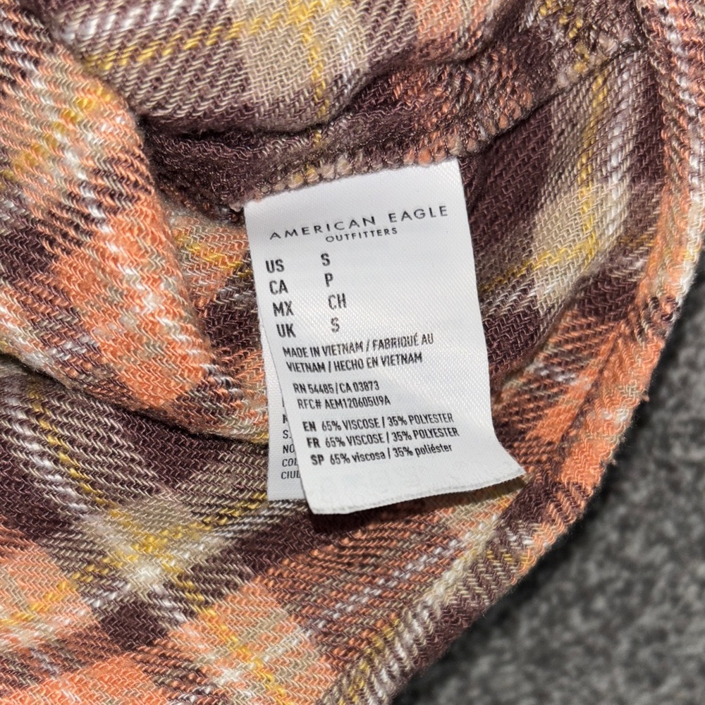 AMERICAN EAGLE Brown Plaid Tie-Front Women's button down Shirt size small - Picture 9 of 9